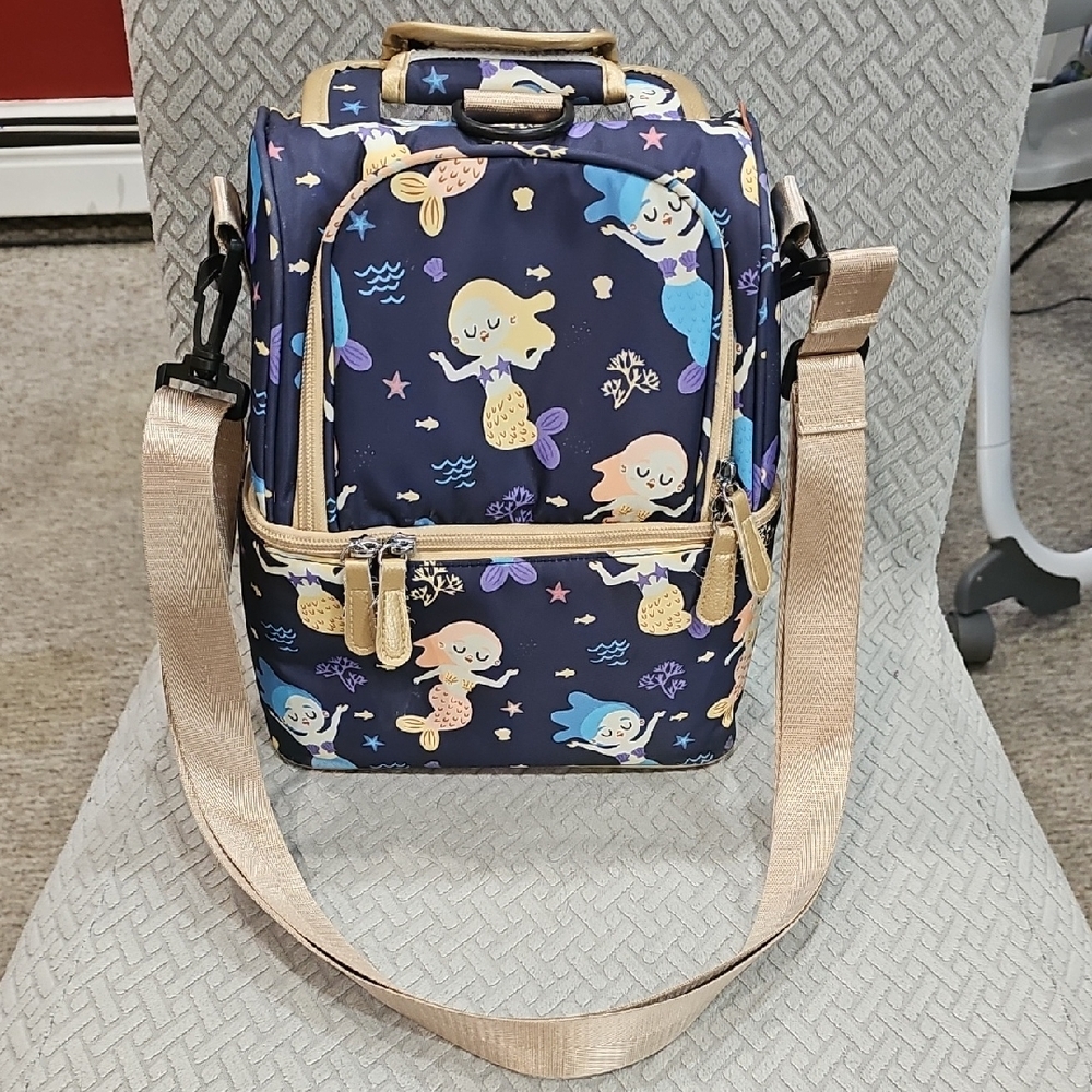 NCVI Mermaid Print Lunch Bag with Gold Strap